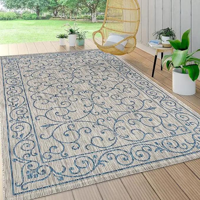 JONATHAN Y SMB106C-9 Charleston Vintage Filigree Textured Weave Indoor Outdoor Area Rug Classic Coastal Easy Cleaning Bedroom Kitchen Backyard Patio Non Shedding, 9 X 12, Gray/Navy, photo 7 of 12