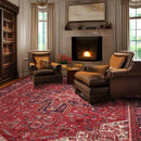 9'1" x 13'2" Masterpiece Hand Knotted Wool Authentic Herizz Oriental Area Rug Red with Orange Undertones