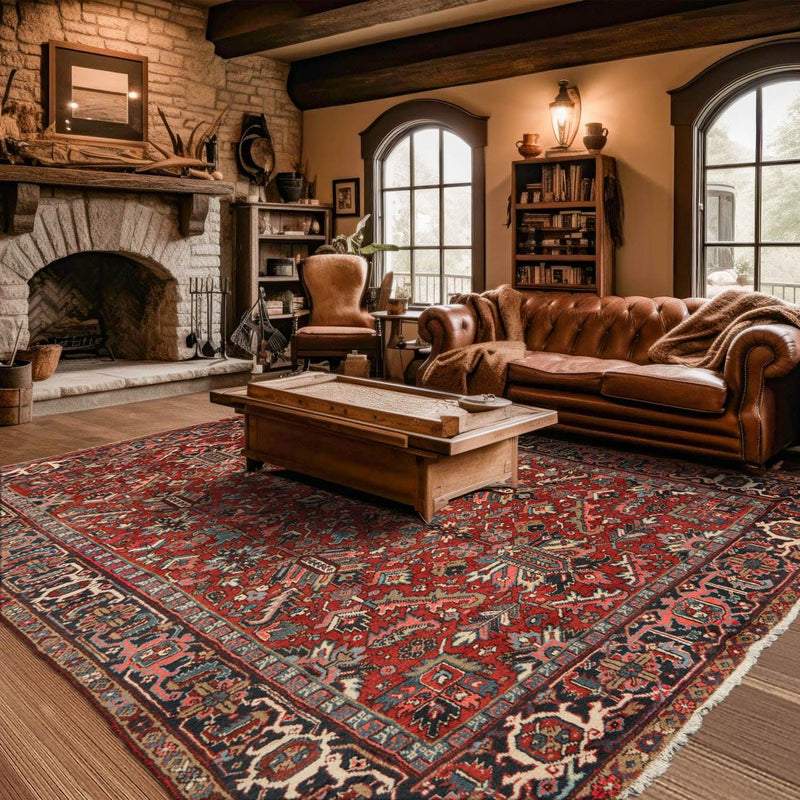 7'6"x 10'3" Hand knotted Antique Traditional Wool Oriental Area Rug Orangy Red