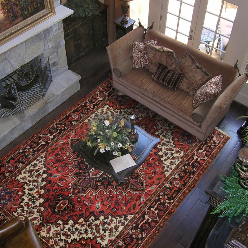 6'5" x 8'5" Hand Knotted 100% Wool Authentic Herizz Area Rug Traditional Rust