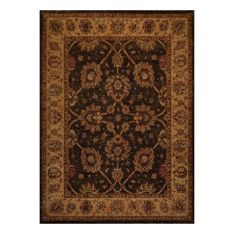 9' x 12'2" Hand Knotted Wool Peshawar Stone wash Vegetable dyes Area Rug Brown