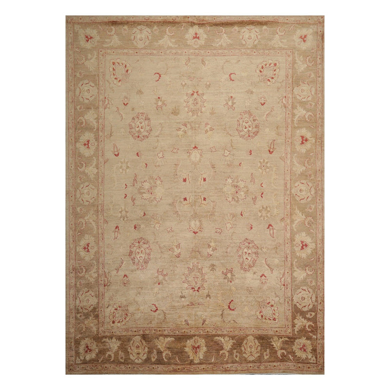 9' x 12'3" Hand Knotted Wool Stone Wash Peshawar Vegetable Dyes Area Rug Camel