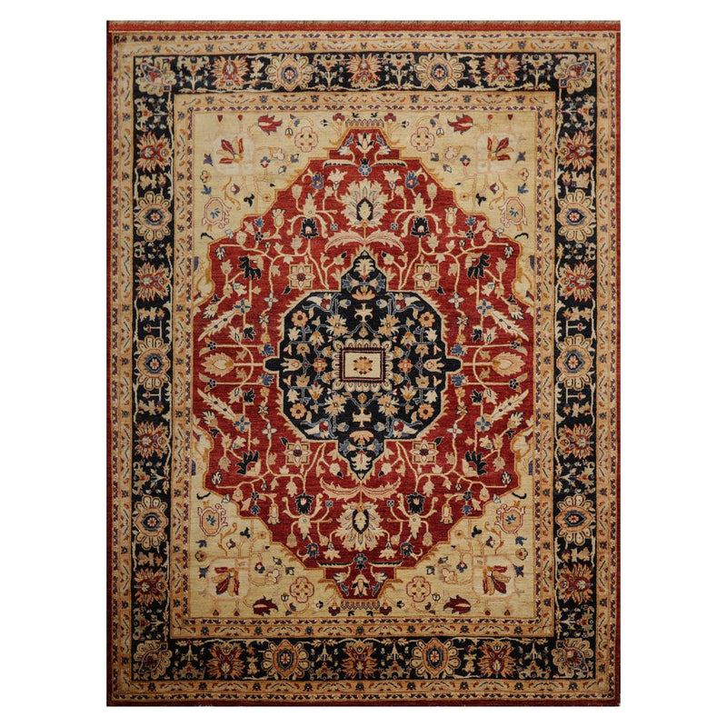 8'7"x11'3" Hand Knotted Wool Stone Wash Peshawar Vegetable Dyes Herizz Area Rug Burnt Orange