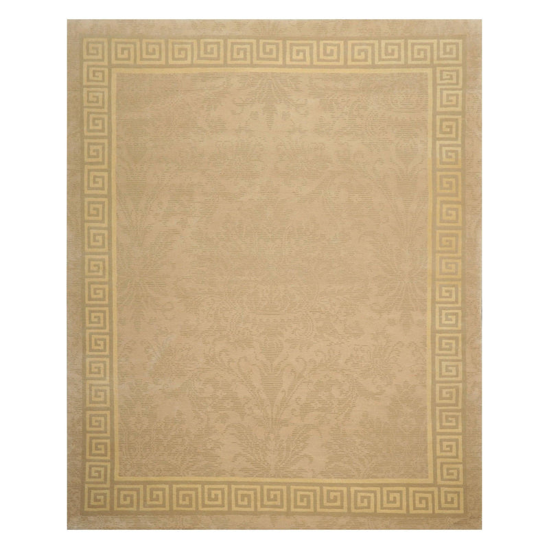 8' x 9'9" Hand Knotted Damask Greek Key Tibetan Area Rug Beige