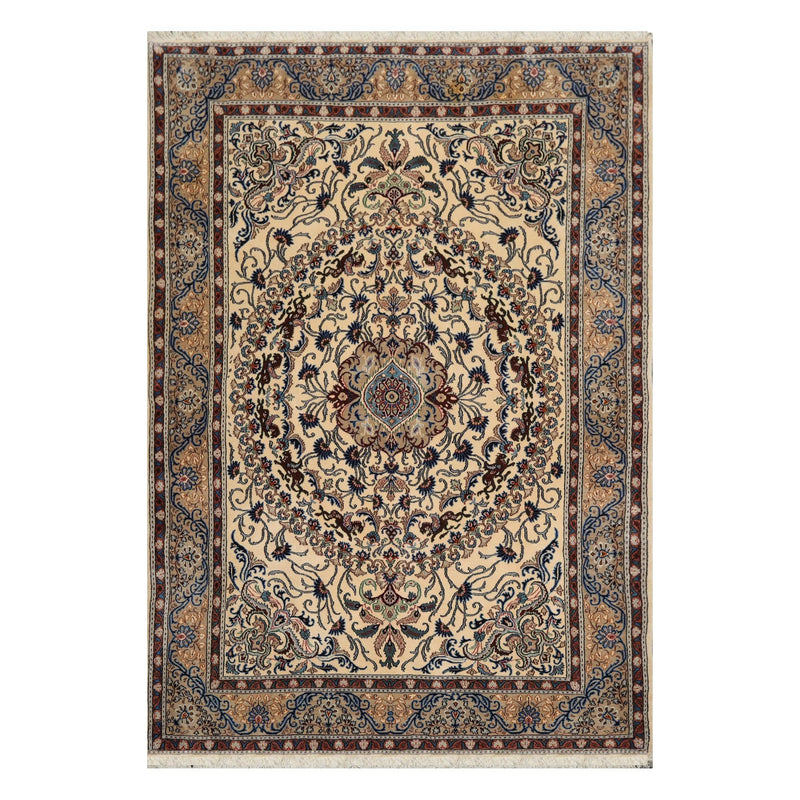 6'9" x 9'11" Hand Knotted 100% Wool 200 KPSI Authentic Kashaan Area Rug Ivory