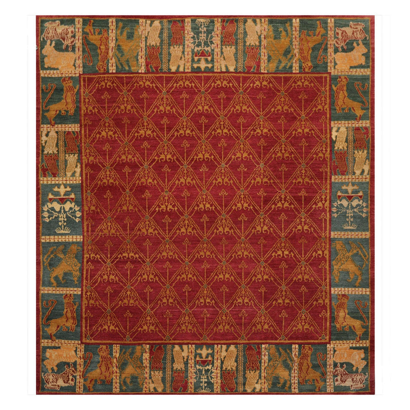 8'3" x 9'8" Hand Knotted Wool Swiss Wash Tibetan Area Rug Red
