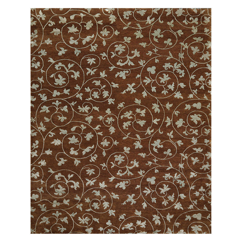 8'1" x 10'10" Hand Knotted Wool & Silk Bold floral Tibetan Area Rug Brown