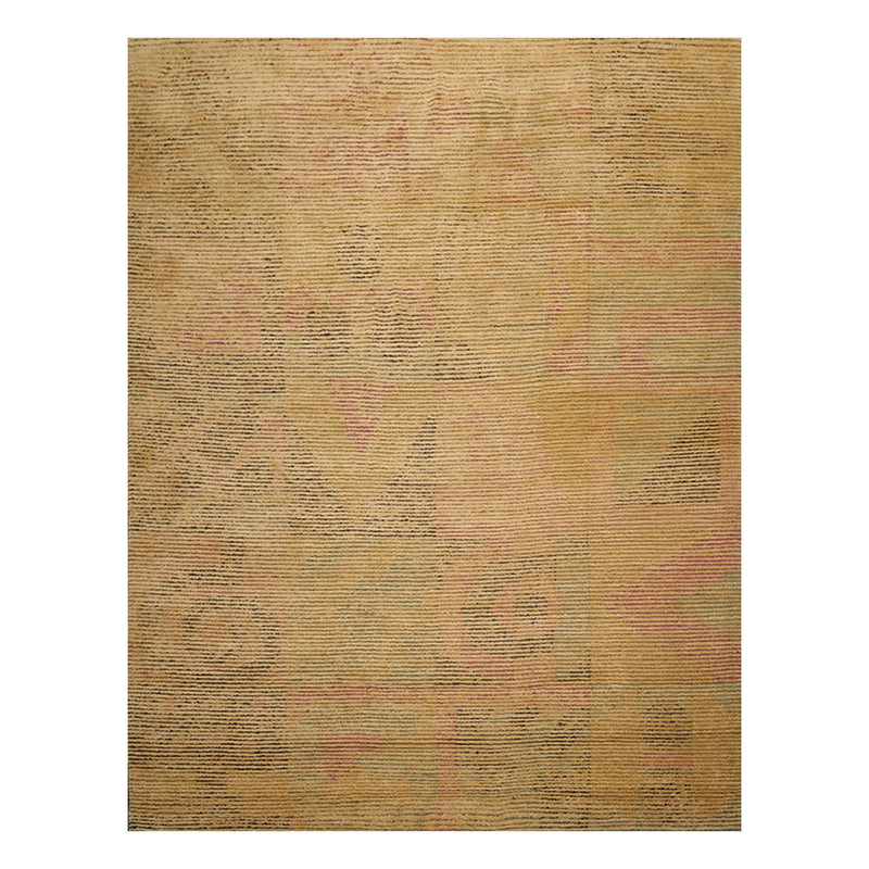 8'2"x10'6" Hand Knotted Wool Peekaboo Loop N Cut Pile Art Deco Tibetan Area Rug Tan