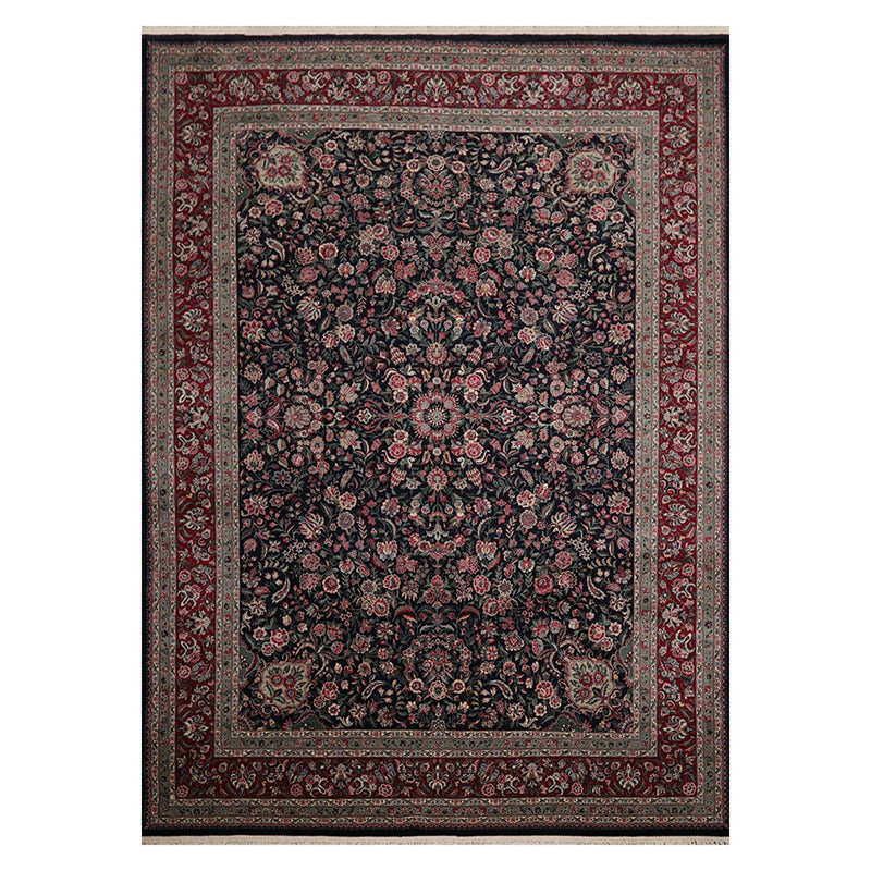8'10" x 12'4" Hand Knotted 100% Wool Yaazd Sino 300 KPSI Oriental Area Rug Navy