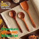 Riveira Set of 3 Dark Teak Spoons for Cooking - Wooden Kitchen Utensil Set - Non-Toxic Cooking Utensils - Wooden Spatula for Cooking - Teak Wood Utensils for Non-Stick Cookware by CozyNest Decor