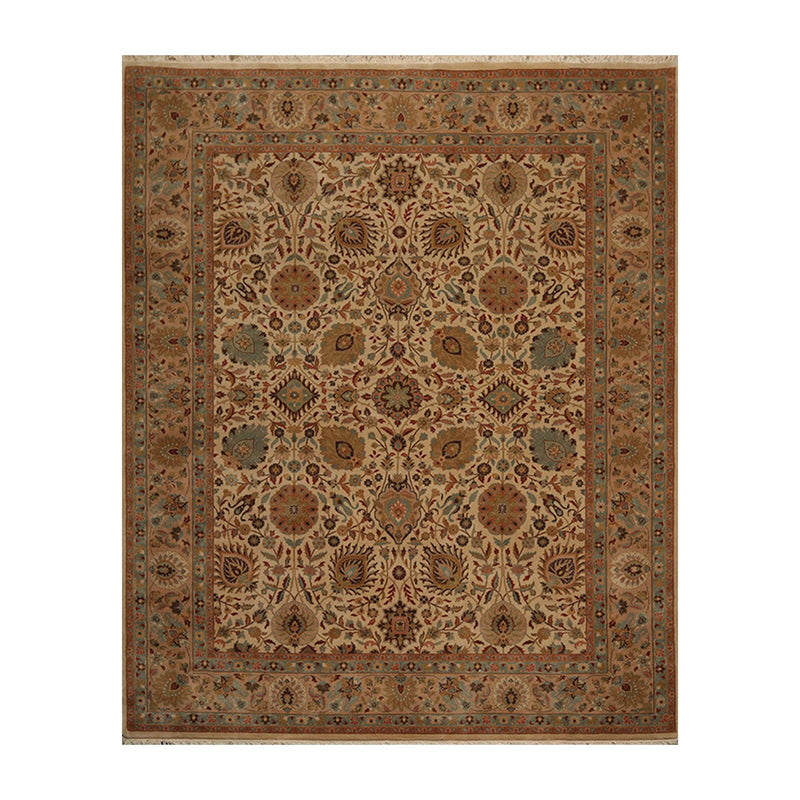 8' x 9'11" Hand Knotted Wool Traditional Agra 200 KPSI Oriental Area Rug Beige