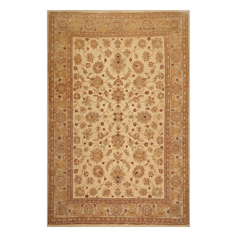 8'4"x12'7" Hand Knotted Wool Stone Wash Peshawar Vegetable Dye Area Rug Warm Beige