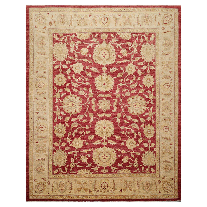 7'8" x 9'11" Hand Knotted Border Stone Wash Peshawar Vegetable Dye Area Rug Rusty Red