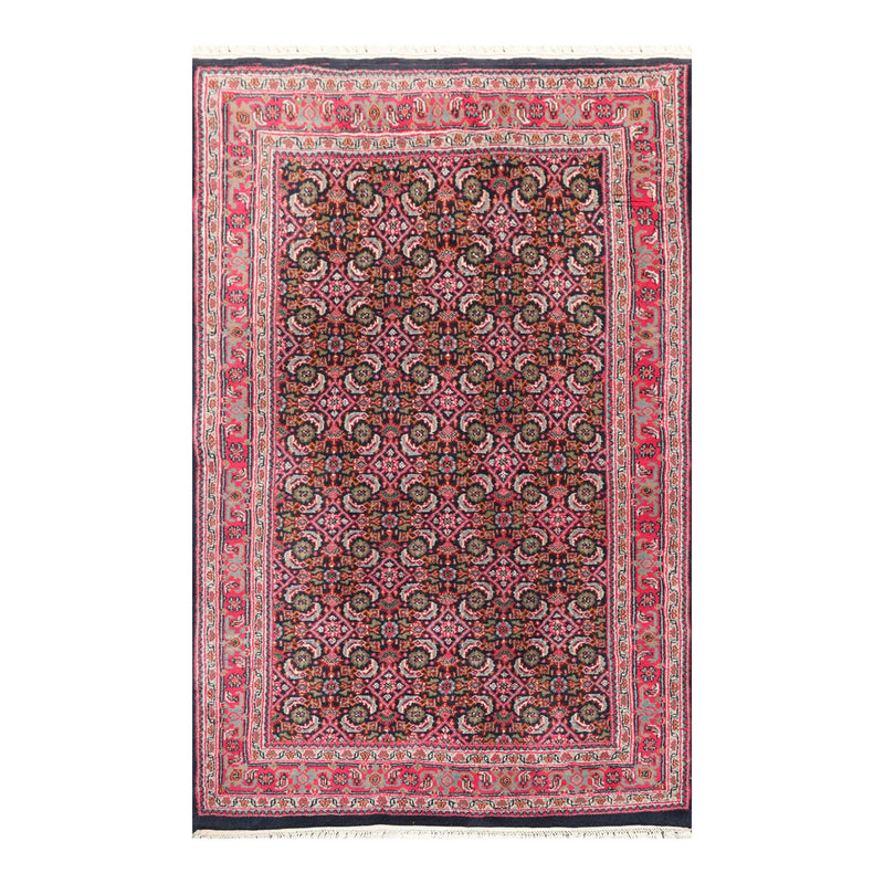 3'10" x 6' Hand Knotted Wool Heraati Oriental Area Rug Traditional Midnight Blue