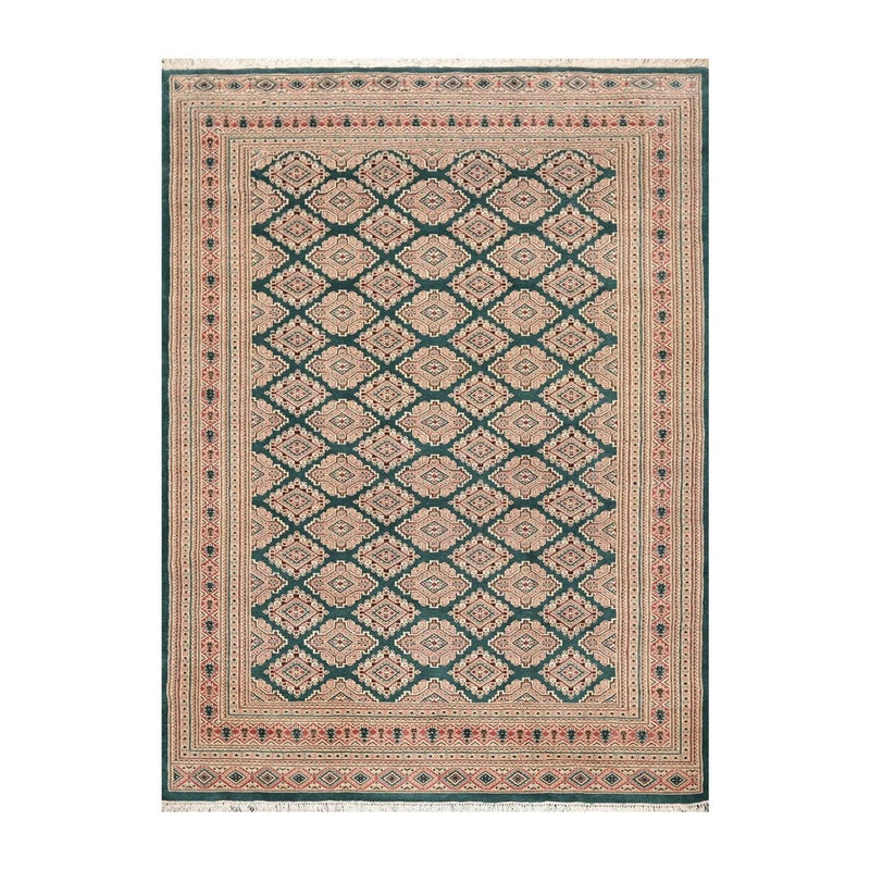 6x9 Teal Green Hand Knotted Wool & Silk 200 KPSI Bokhara Oriental Area Rug