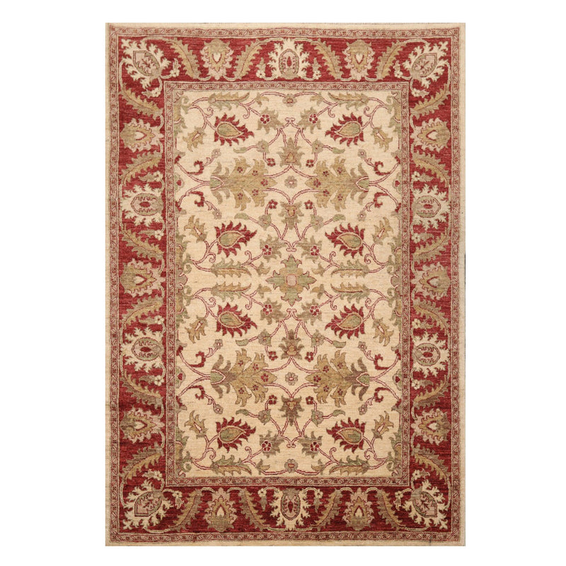 5'9" x 8'4" Hand Knotted Peshawar 100% Wool Arts and Craft Area Rug Beige
