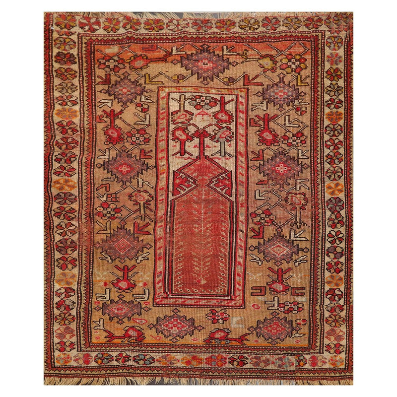 3'8" x 4'5" Hand Knotted 100% Wool Antique Turkish Oushak Oriental Area Rug Tan