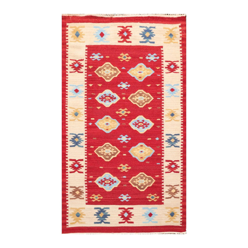 3' x 5' Hand Woven 100% Wool Southwestern Kilim Oriental Area rug Red