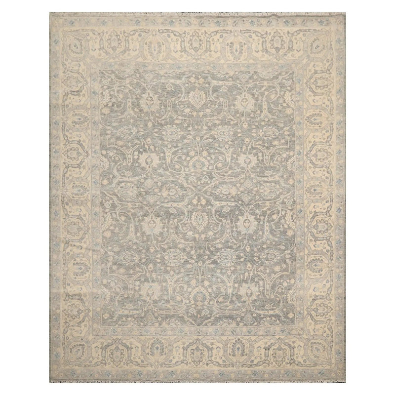 8’x10’ Hand Knotted Wool Sand Blast Peshawar 200 KPSI Oriental Area Rug Gray