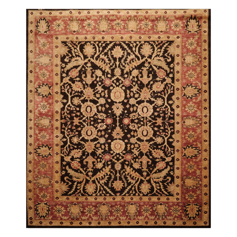 8’4" x 9’10" Hand Knotted Wool Peshawar Super Fine Oriental Area Rug Dark Chocolate