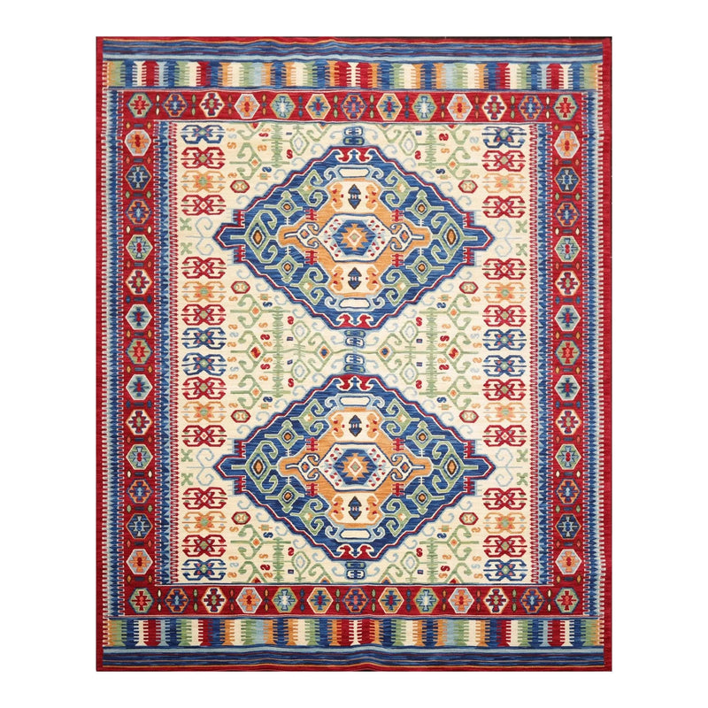 8x11 Pole Medallion Traditional Wool Area Rug Ivory USA Made