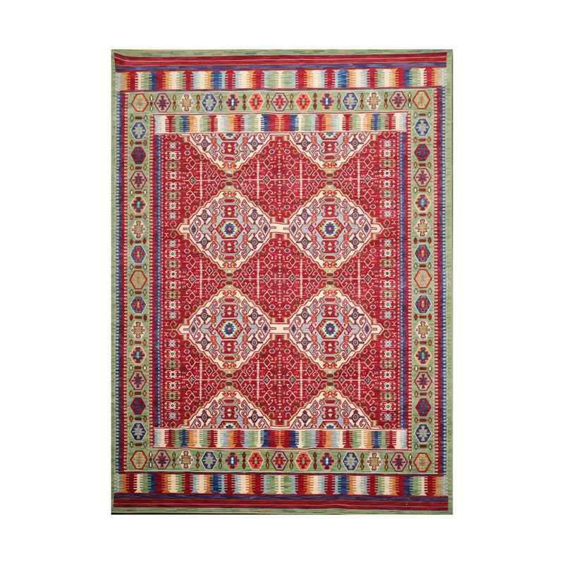 8' x 11' Geometric Traditional Wool Area Rug Red Made in USA