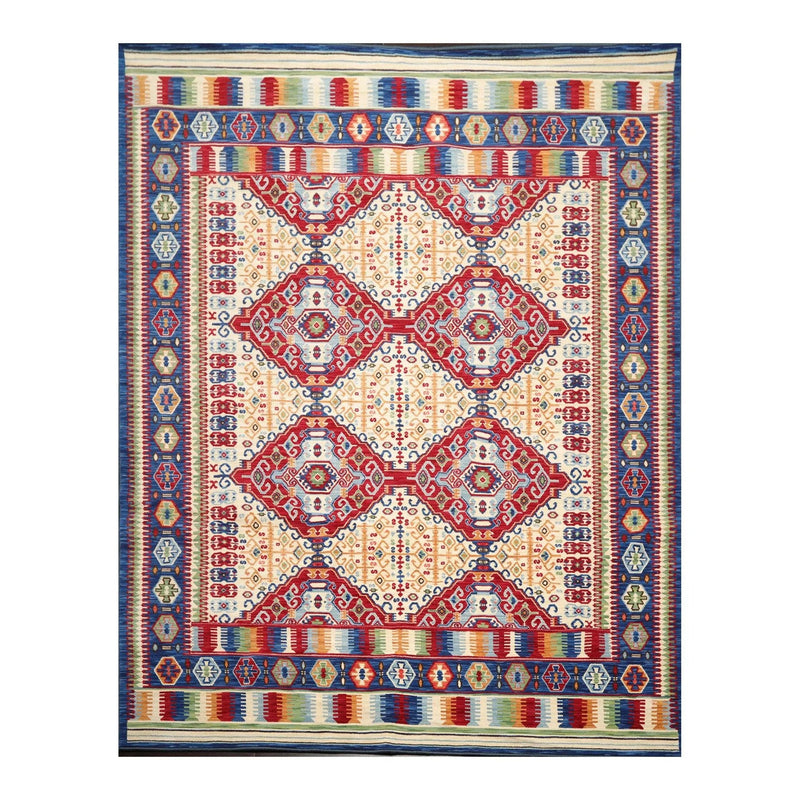 8 x 11 Geometric Panel Style Wool Area Rug Ivory Made in USA