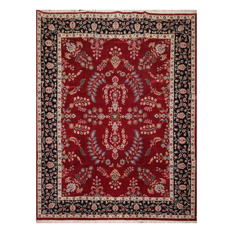 9'2" x 12'5" Hand Knotted 100% Wool Sarouk 300 KPSI Oriental Area Rug Burgundy