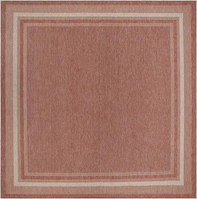 Unique Loom Outdoor Border Collection Area Rug - Soft Border (13'Square, Rust Red/ Ivory), photo 2 of 6