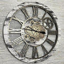 The Gears Clock 36'' Inch Real Moving Gear Wall Clock Vintage Industrial Oversized Rustic Farmhouse (Vintage Grey and White) by CozyNest Decor