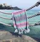 Del Mex Classic Mexican Blanket, Large Authentic Woven Falsa Throw (70"x50"), Artisan Southwest Décor for Beach, Yoga, Outdoors (Mint/Pink/Gray) by CozyNest Decor