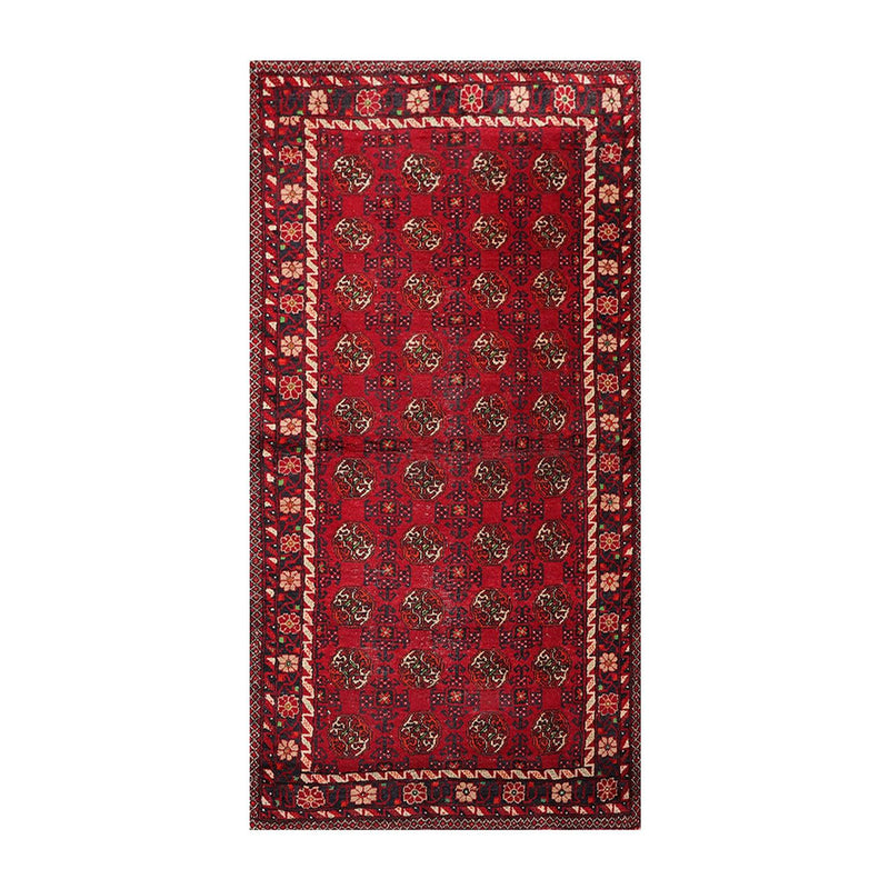 3'10''x7'3" Runner Hand Knotted Wool Hamadaan Traditional Oriental Area Rug Red
