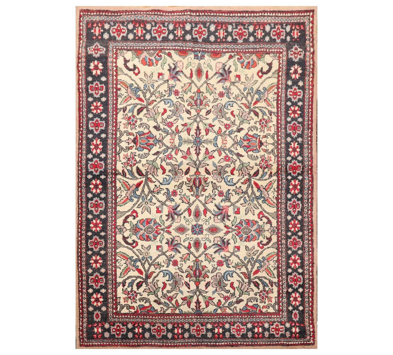 4' x 6'3'' Hand Knotted 100% Wool Vintage Saroukk Traditional Area Rug Beige