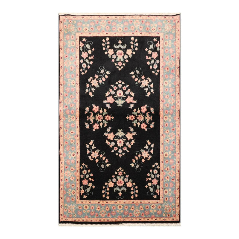 4' x 6' Hand Knotted 100% Wool Rare Romanian Saroukk Area Rug Black
