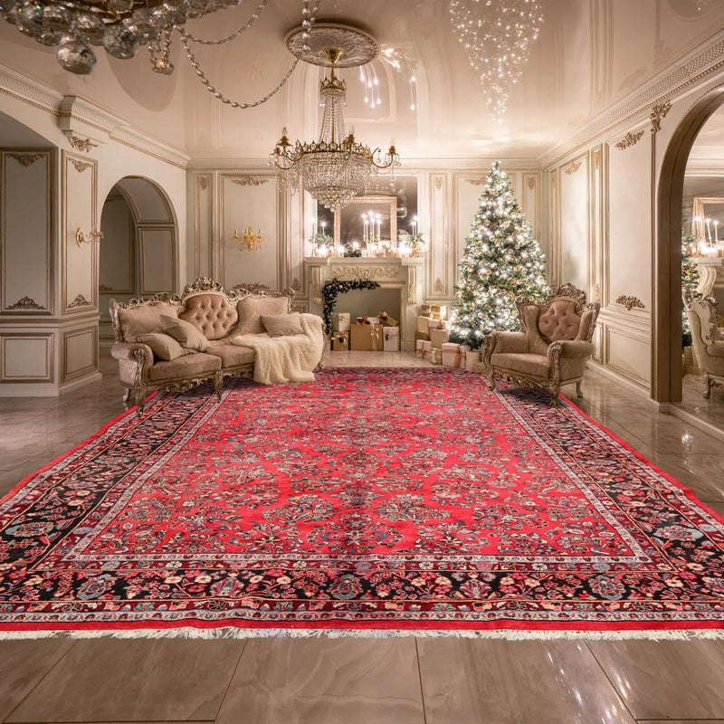 8'10''x16'3'' Oversize Coral Hand Knotted Traditional Heriz Medallion Wool Oriental Area Rug