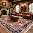 8X10 Peach Hand Knotted Traditional Heriz Medallion Wool Oriental Area Rug