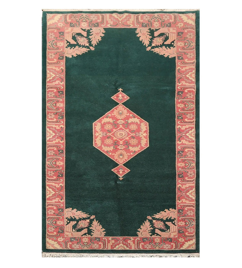 5' x 9'9'' Palace Hand Knotted Wool Rare Romanian Hamadaan Area Rug Emerald
