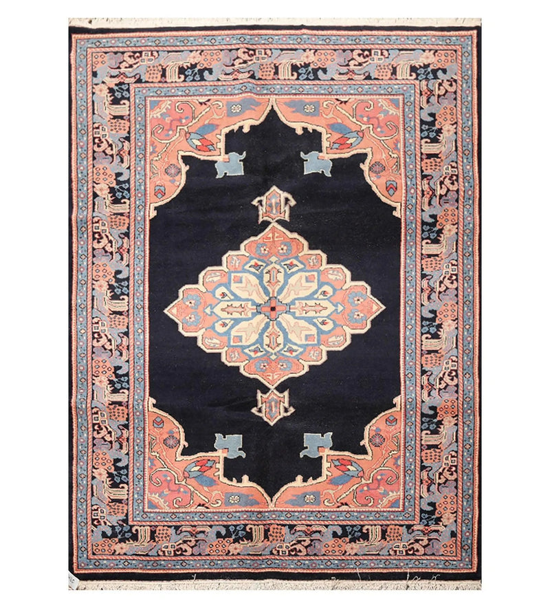 5'10'' x 8'10'' Hand Knotted 100% Wool Hamedaan Romanian Area Rug Midnight Blue