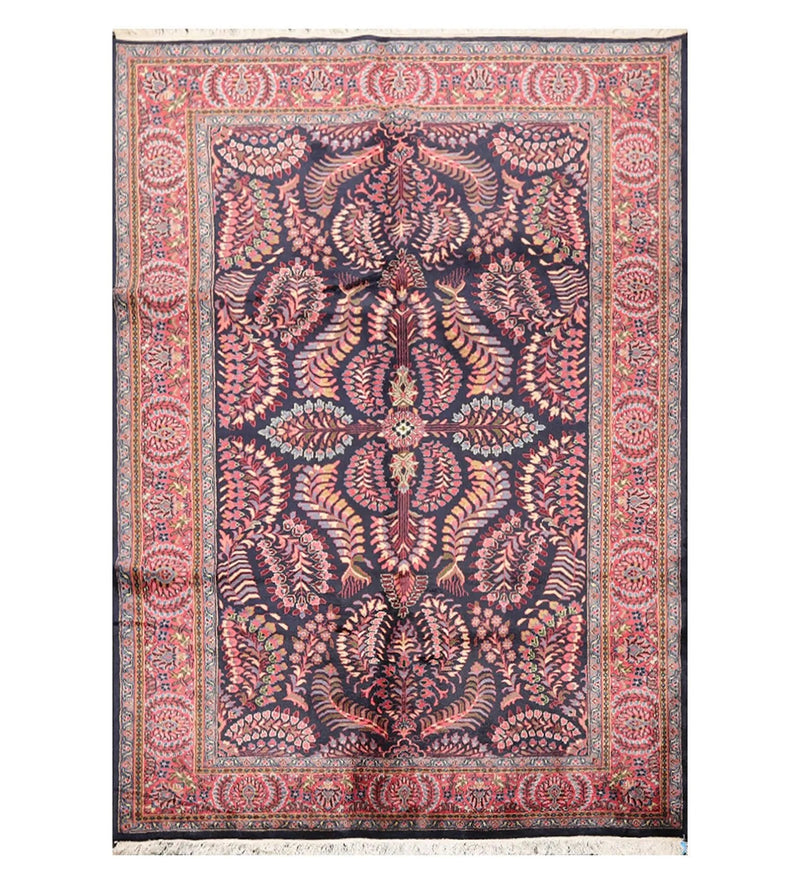 5'11' x 8'11'' Hand Knotted 100% Wool Saroukk Traditional Oriental Area Rug Navy