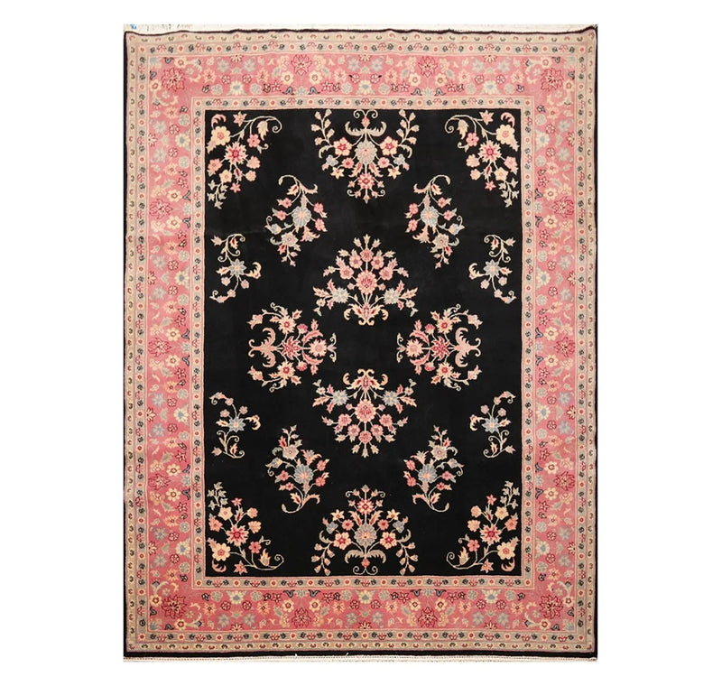 7'8'' x 9'9'' Hand Knotted 100% Wool Rare Romanian Saroukk Area Rug Black