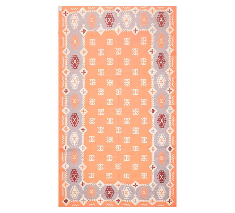 6'6'' x 10' Peach Hand Woven Rare Romanian Kilim Wool Southwestern Oriental Area Rug