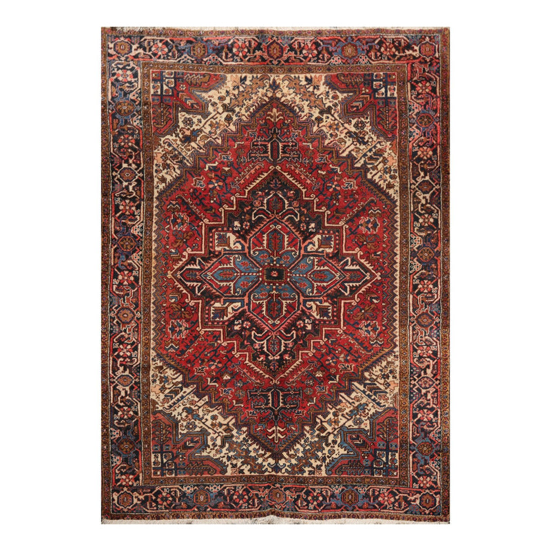6'10" x 9'4" Hand Knotted Herizz 100% Wool Traditional Oriental Area Rug Rust