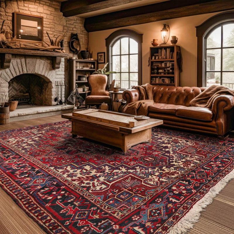 6'4" x 8'8" Hand Knotted Herizz 100% Wool Traditional Oriental Area Rug Rust