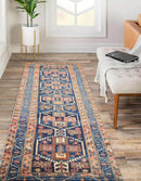 3'6" x 13'7" Antique Runner Hand Knotted Wool Malayar Oriental Area Rug Blue
