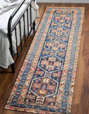 3'6" x 13'7" Antique Runner Hand Knotted Wool Malayar Oriental Area Rug Blue