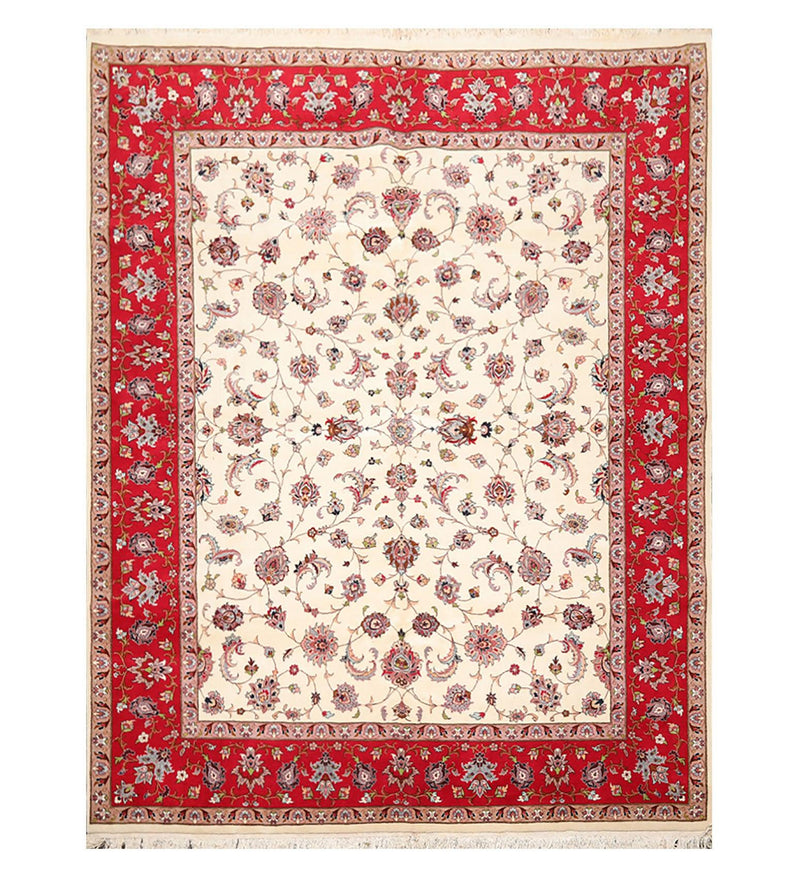 8'2''x 10'4" Hand Knotted 100% Wool 16/18 Pakpersian 300 KPSI Area Rug Ivory Red