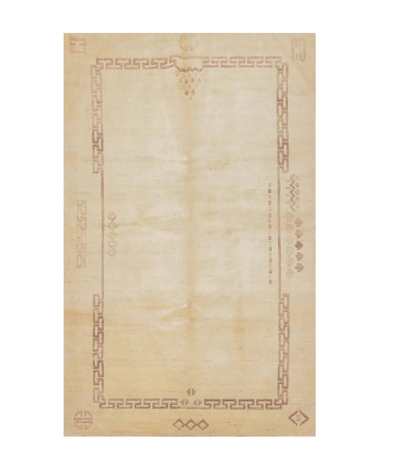 5' x 8' Hand Knotted Tibetan Wool Greek Key Modern Plus Pile Area Rug Ivory