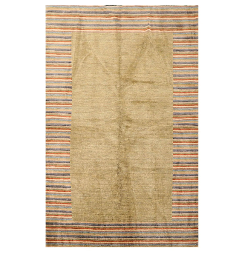 5'2'' x 8'2'' Hand Knotted Tibetan 100% Wool Stripes Oriental Area Rug Green