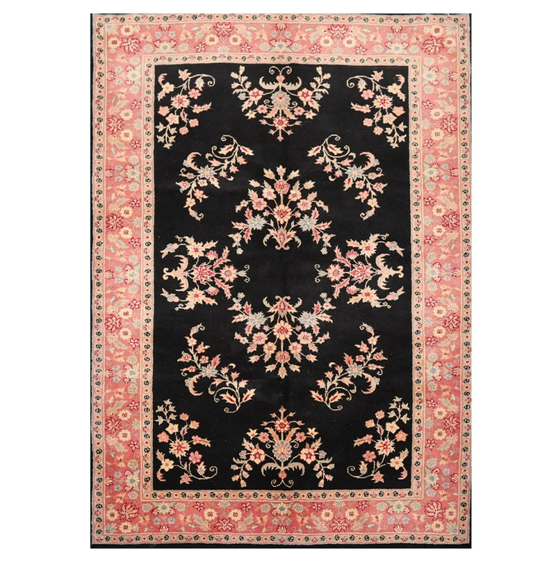 6' x 9' Hand Knotted 100% Wool Rare Romanian Saroukk Area Rug Black
