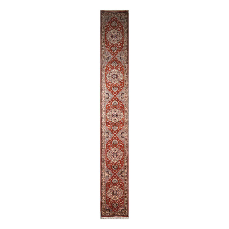 2'6" x 19'3” Hand Knotted Wool Rare Romanian Herizz Area Rug Burnt Orange Runner